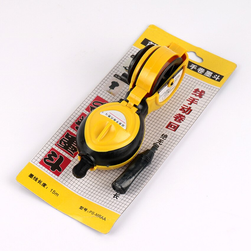 Carpenter Manual Ink Marker Chalk Line, 15 Meters Line, Hand Crank Wind Chalk Line Box, for Woodworking Construction