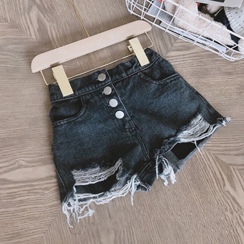 Summer Clothes Baby Girls Shorts Denim Shorts Boys Shorts Girls Holes Shorts For Children Clothing Pants: Black / 7