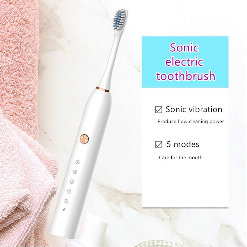 Cepillo de dientes eléctrico Sonic, temporizador para adultos, cepillo automático, Cargador USB, recargable, cepillos de dientes, juego de cabezales de repuesto lavables