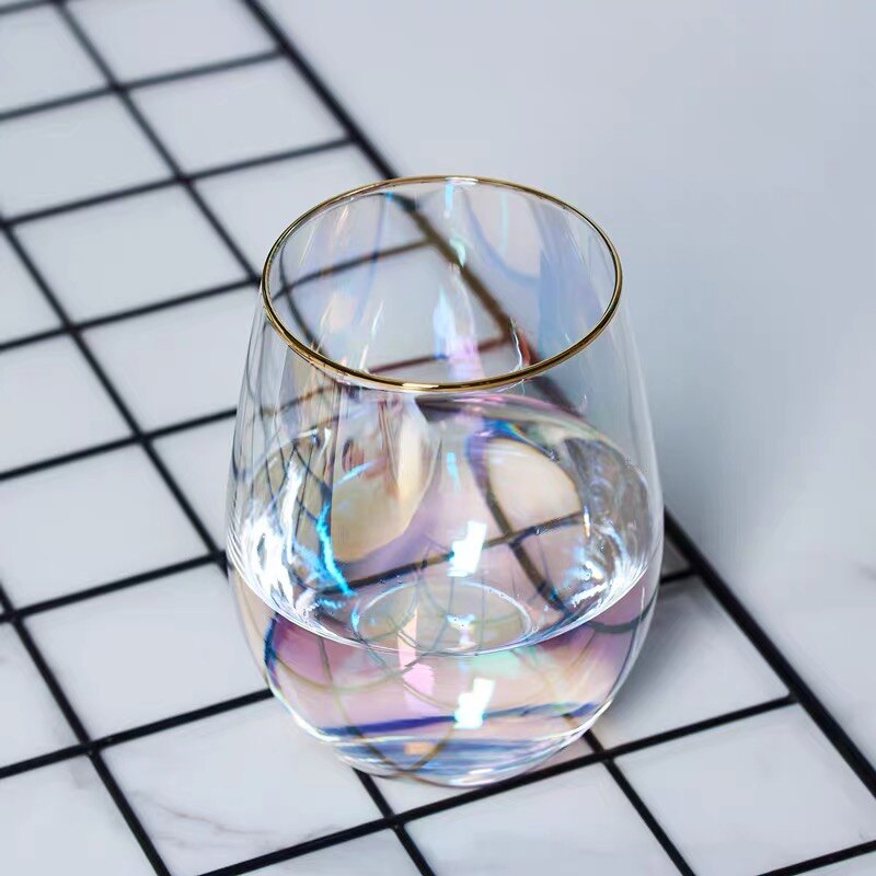 Rainbow glass color starry sky cup coffee cup milk glass home office shop transparent round pot-bellied crystal cup