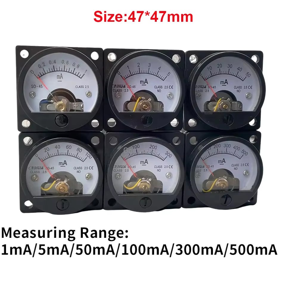 SO-45 DC MA 1MA 5MA 50MA 100MA 300MA 500MA 12,5 Genauigkeit DC 0-100mA Amperemeter Klasse Rundes Analog Panel Meter Schwarz