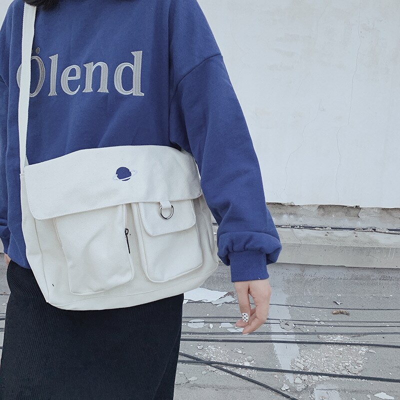 Simple Moon Large Capacity Messenger Handbags Harajuku Casual Ulzzang Women&#39;s College Shoulder Bags Canvas Chic Crossbody Bags