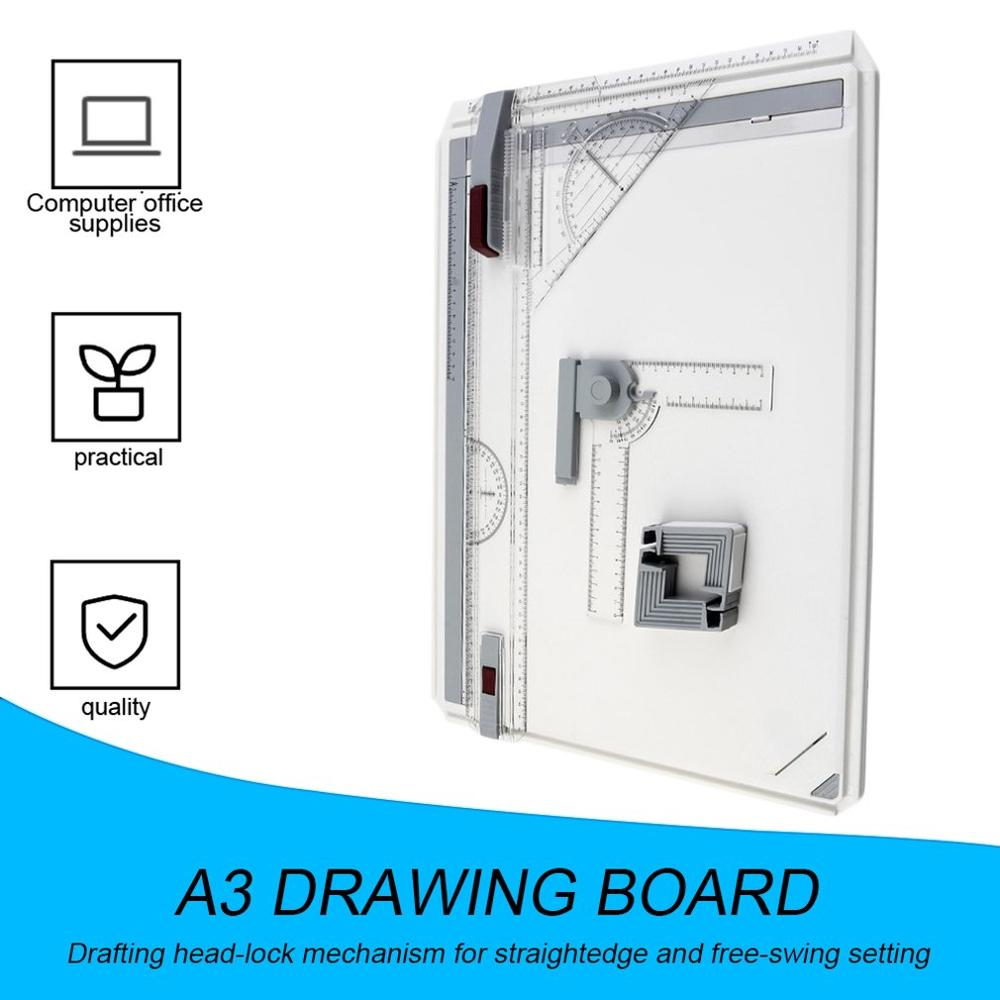 Portable A3 Drawing Board Draft Painting Board with Parallel Rulers Corner Clips Head-lock Adjustable Angle Art Draw Tools