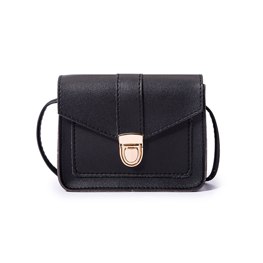 Vrouwen Crossbody Gesp Zakken Vrouwelijke Kleine Effen Kleur Messenger Schoudertas C66: Black