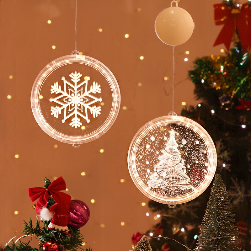 Kerstversiering Led Licht Venster 3D Kerstman Kerstboom Opknoping Lamp Thuis Indoor Kamer Decor Verlichting Luces