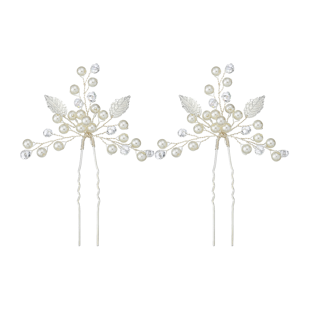 Épingles à cheveux en perles et strass pour femmes, couleur argent, bijoux de tête, bâton en cristal, accessoires pour cheveux de mariée, pince à cheveux de mariage