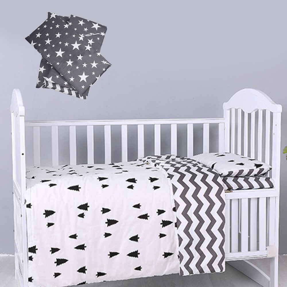 3 st baby sängkläder set bomull spjälsäng barnsäng överkast vit randigt mönster barnsäng inklusive påslakan örngott lakan