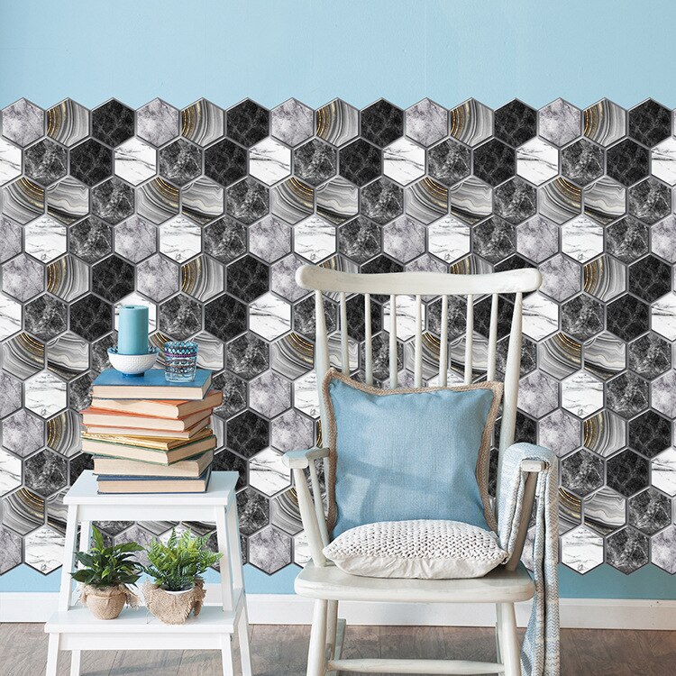 Self-adhesive 3D Hexagon Wall Stickers Waterproof for Kitchen Toilet Bedroom TV Wall Background Decor PVC 30x30CM