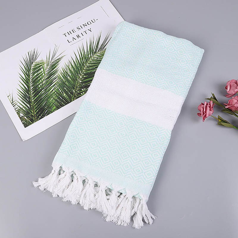 Toallas de playa turcas con borla, 100% algodón, toalla fina para baño, viaje, Camping, protector solar, chal, tapiz de pared, esterilla de Yoga, 100x180 cm: L