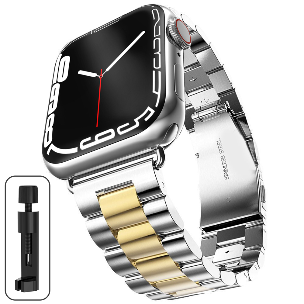 Stainless Steel Strap For Apple Watch 46mm Ultra 49mm Metal Wristband Bracelet For iWatch 10 9 8 5 4 SE 42mm Business Watchband: M / Silver Yellow
