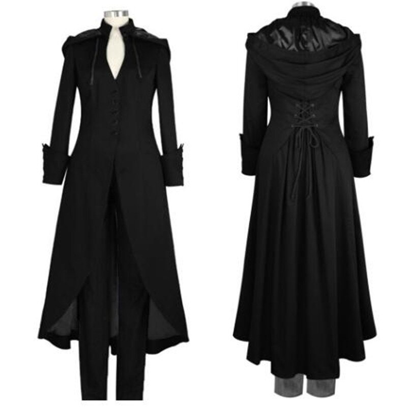 4XL Medieval Retro Hooded Coats Long Trench Women Vintage Gothic Steampunk Trench Coat Female Cosplay Costume Outwear