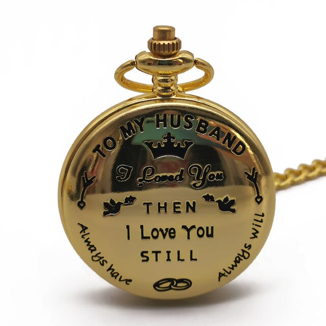 Best To My Husband Quartz Pocket Watches Vintage FOB Chain Pocket Watch Best for Lover Husband Fob watch with chain: gold-1