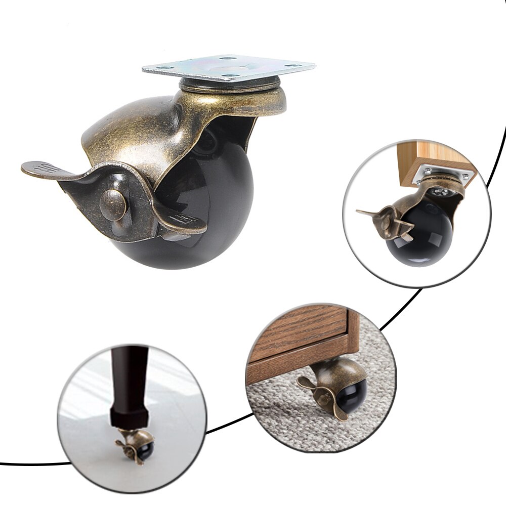 360 Degree Swivel Caster Wheels, Ball Caster Wheels With Top Plate No Noise Wheels For Furniture Cabinets(1.5/2 inch with brake)