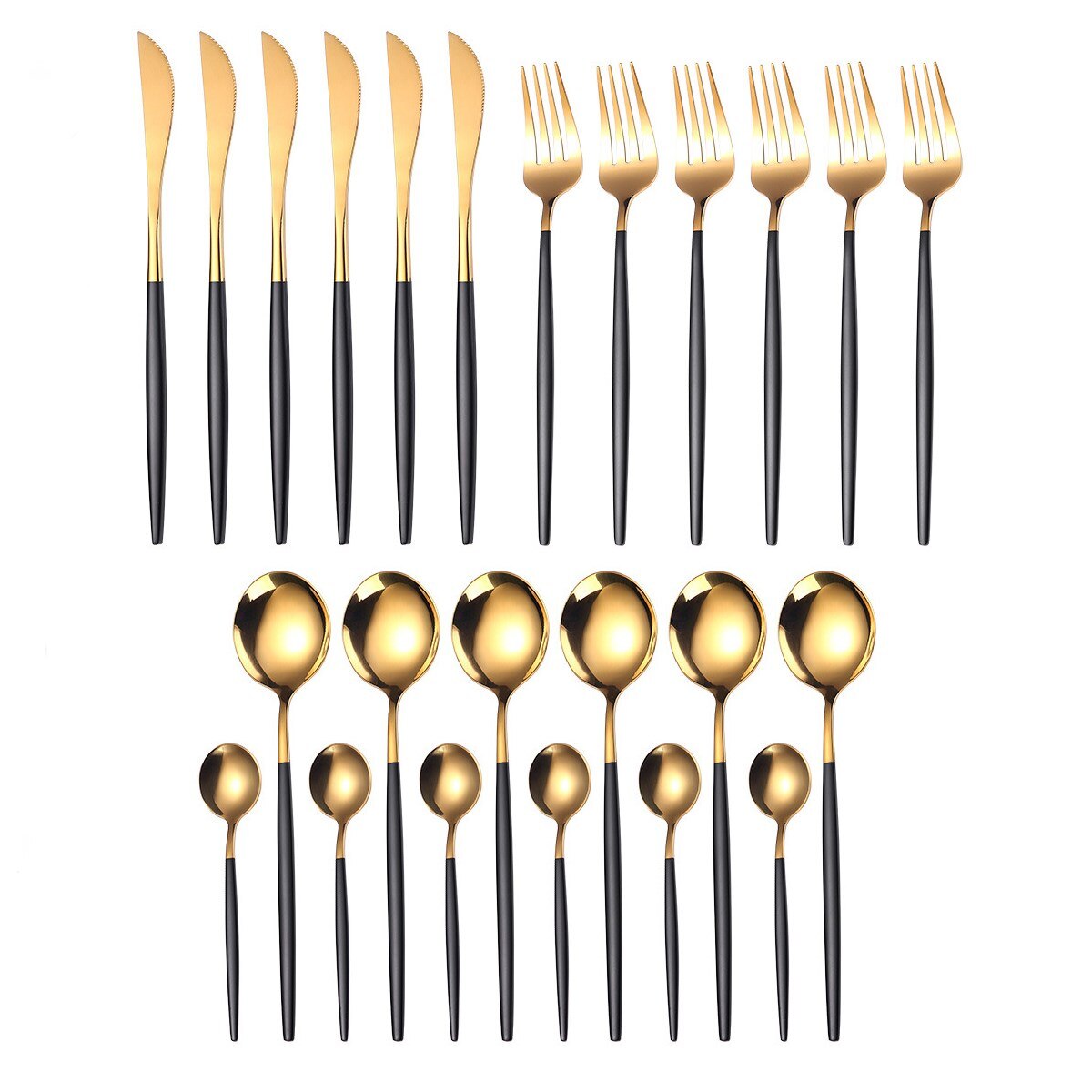 Guld servis set 24 delar gyllene bestick set rostfritt stål servis set bestick silver kniv gaffel sked box set: Svart guld