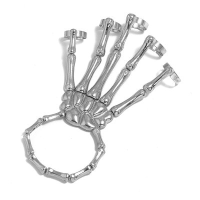 Pulseira de halloween para mulher gótico punk mão crânio esqueleto elasticidade ajustável pulseira pulseiras femme festa acessórios: silver