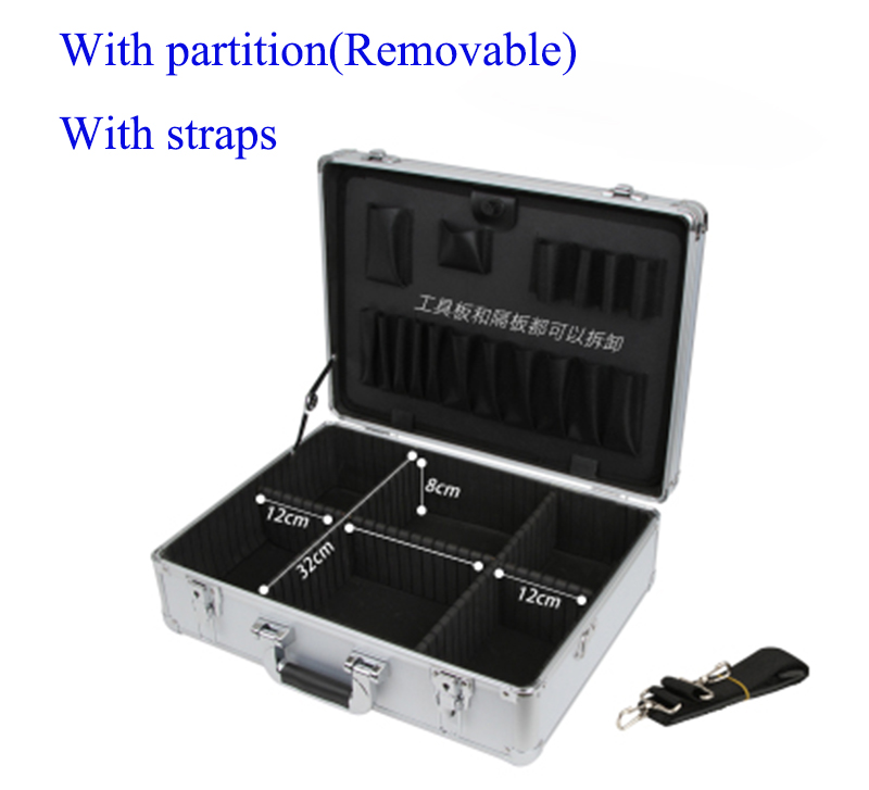 Aluminum Tool case suitcase toolbox password box File box Impact resistant safety case equipment camera case with pre-cut foam: silver w partition