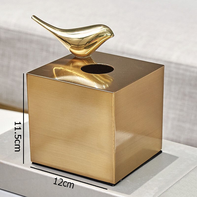 Caja de pañuelos decorativa con de pájaro dorado, cajas de pañuelos con adsorción magnética de animales para mesa de cena, soporte para servilletas, organizador de toallas de papel: C with bird