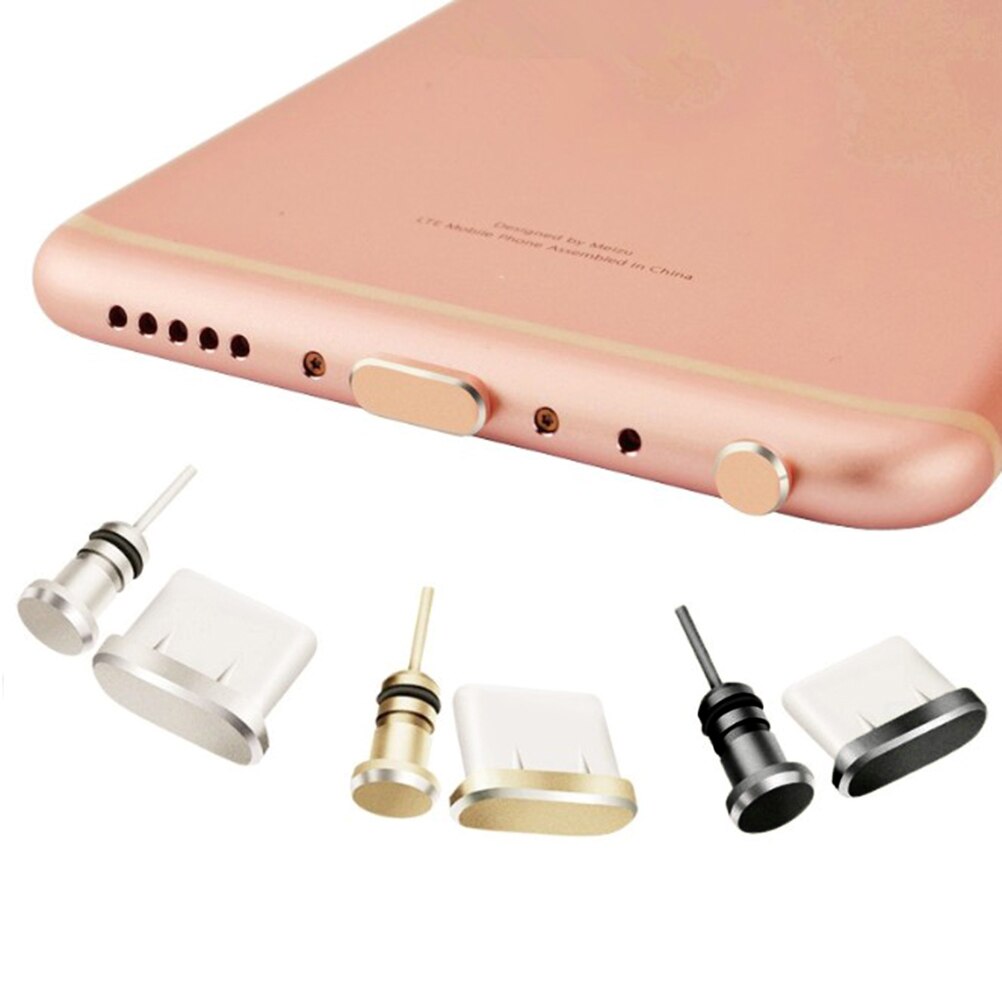 Puerto de carga de Metal + reemplazo de enchufe de polvo de puerto de auricular de 3,5mm para Android para iPhone para teléfono móvil tipo C