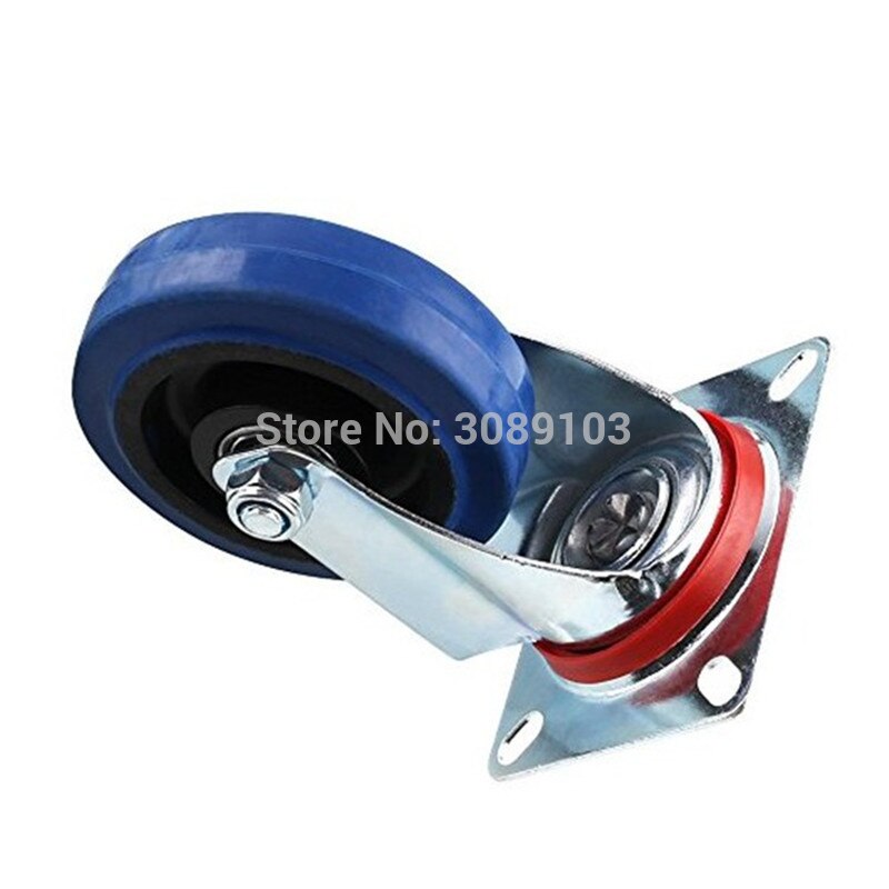 4PCS 3 inch medium duty rubber caster wheel blue rubber caster wheel with brake