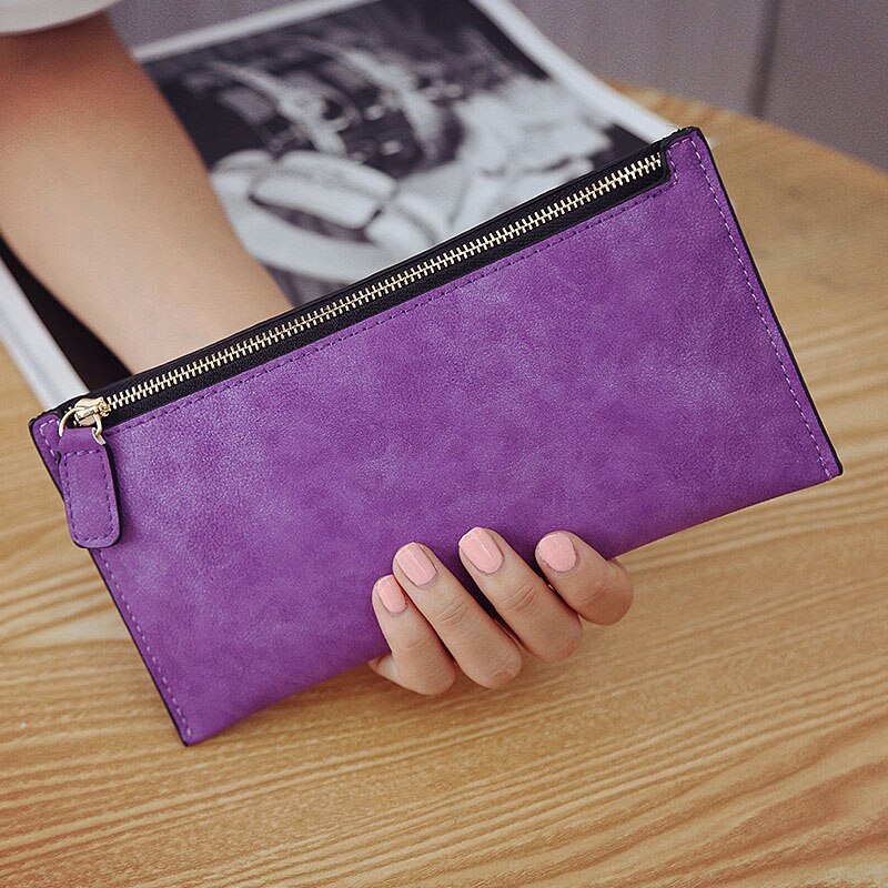 Women Purse Wallet Vintage Card Phone Storage Bag Long PU Leather Wallets Zipper Handbag NIN668: dark purple