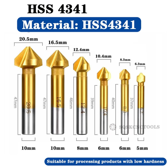 thumbnail image 2 of 5 Flute HSS Chamfer End Mill Set - 1/4, 3/8, 1/2, 5/8, 3/4 Inch Bits 2 of 5