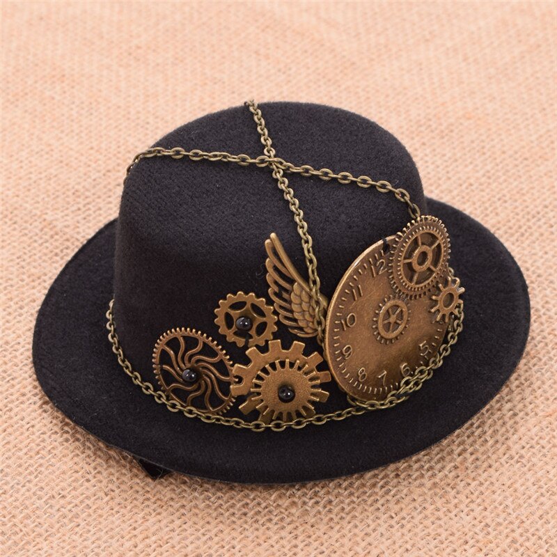 Mini sombrero gótico con cadena de ala para niña, sombrero Retro con clip para el pelo, Steampunk, para Cosplay, para fiestas
