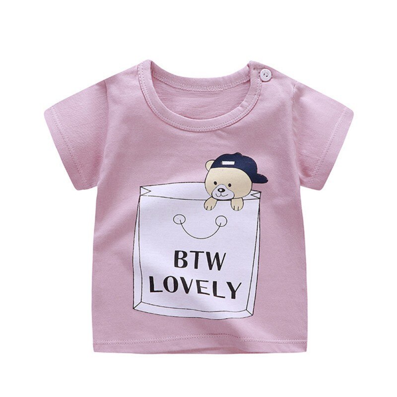 Nyfødt dreng pige sommer bomuldssæt baby unisex tegneserie print t-shirt bluse drenge piger kortærmede pullover casual t-shirts: -en / 12m