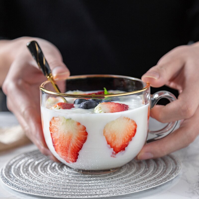 Glass Phnom Penh Oatmeal Breakfast Tempered Glass Milk Cup Breakfast Cup Oatmeal Cup Transparent Tea Cup Coffee Cup