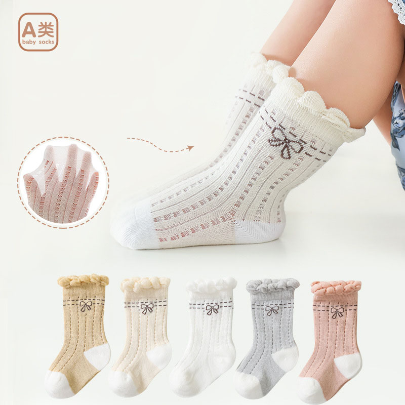 Calcetines finos de algodón para bebé, medias cómodas y transpirables con lazo de encaje, accesorios de para bebé de 0 a 3 años, 1 par