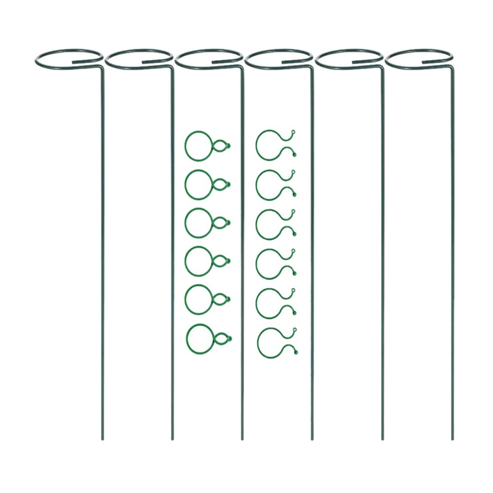 6 Pack Plant Support Stakes Garden Single Stem Plant Cage Support Rings with 12Pcs Clips for Garden Plants(45cm Long)