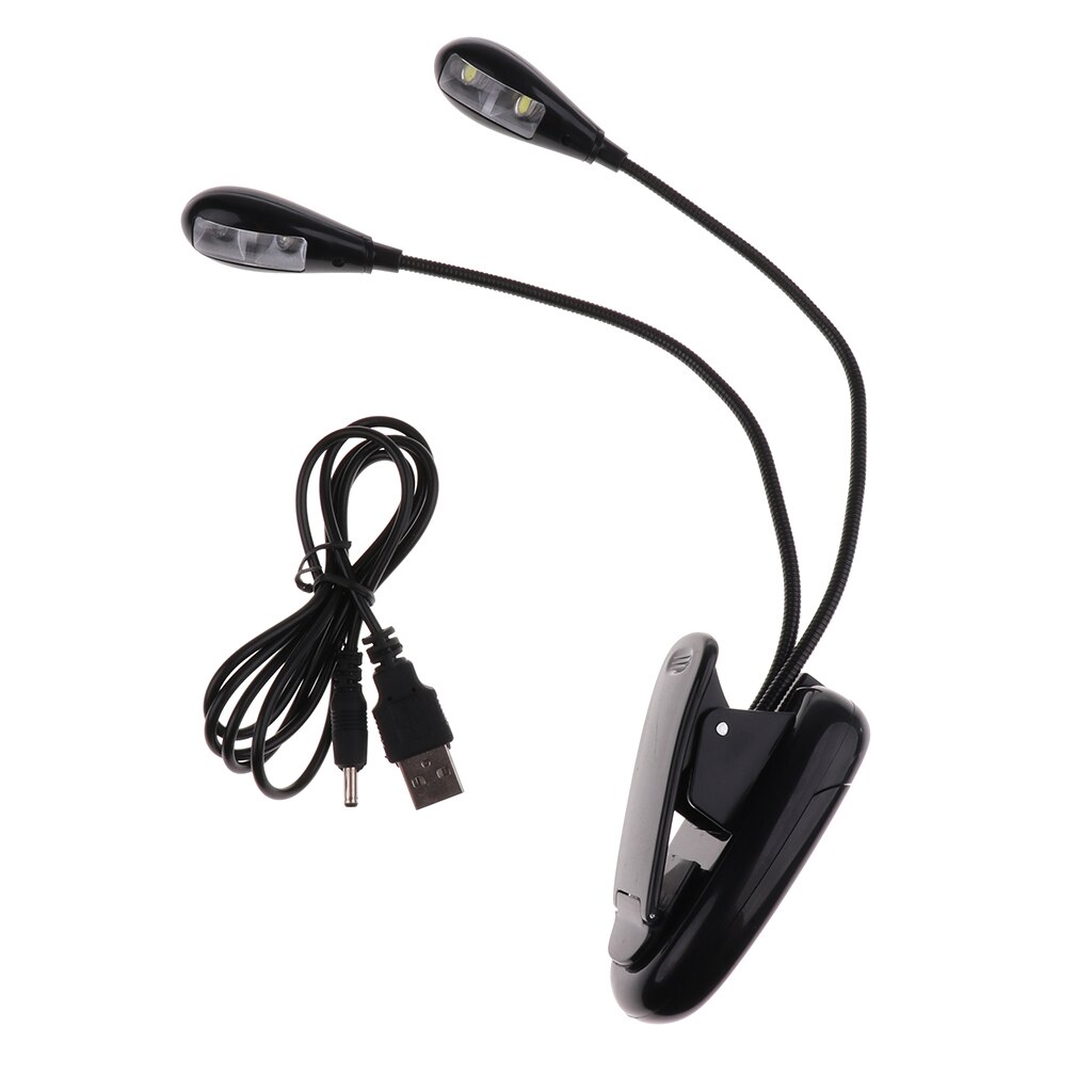 Flexible 4 LED Clip-on Music Stand Music Score Light with USB Cable Desk Bedroom Reading Lamp for Piano Laptop Travel Accessory: Black