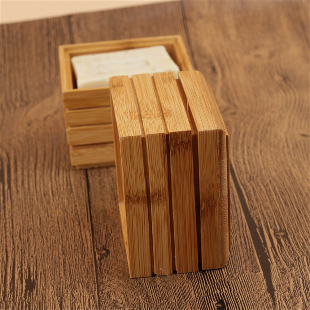 Bamboo Drain Soap Box Soap Holder Wooden Storage Box Eco-Friendly For Bathroom Products 8x8.1x5.2cm Bamboo Soap Dishes