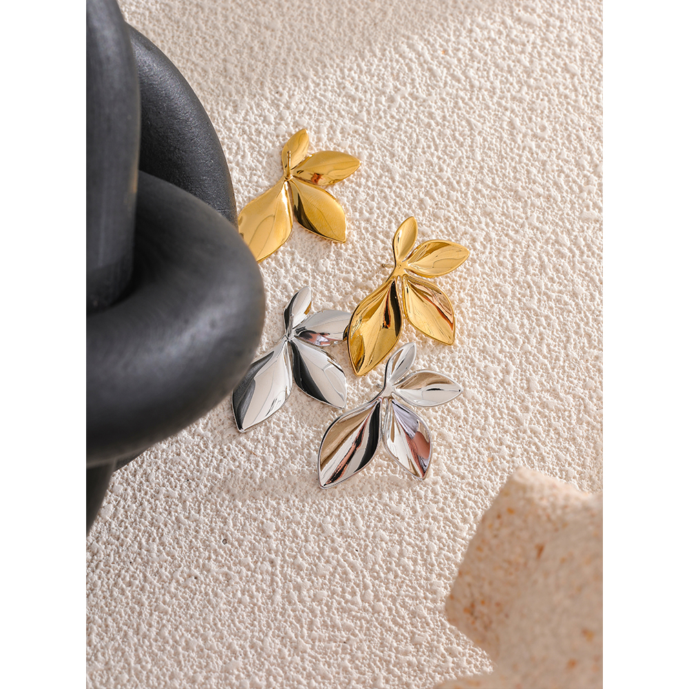 Yhpup Edelstahl Blätter Blume Ohrstecker Helle Anti Allergie Wasserdicht Charme Textur Hochwertiger Schmuck