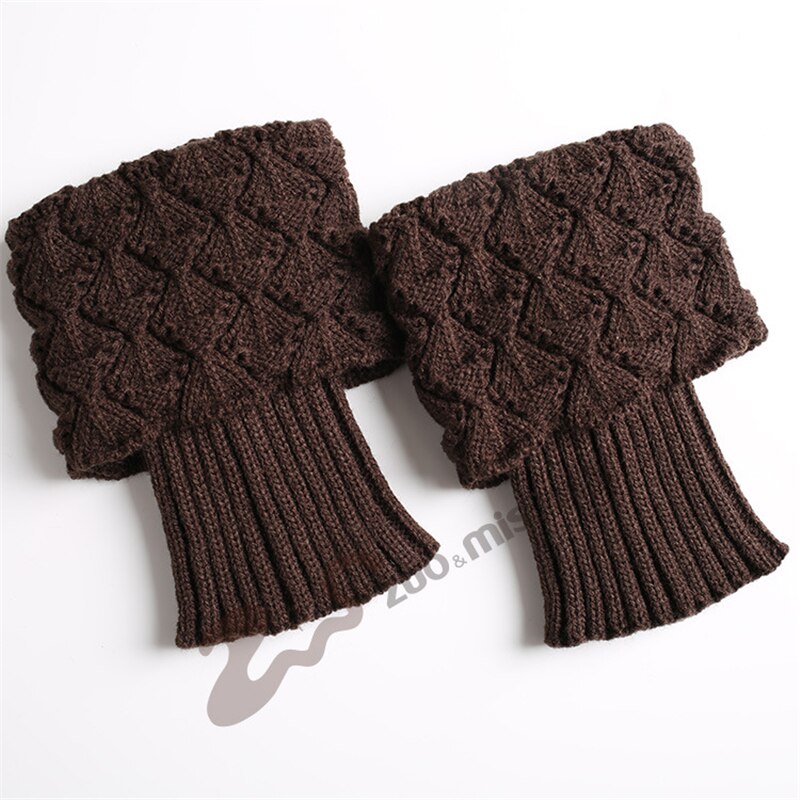 1 pair Women Autumn Winter Casual Leg Warmers Knitted Boot Cover Short Solid Color Socks Foot Warming Cover: deep  coffee