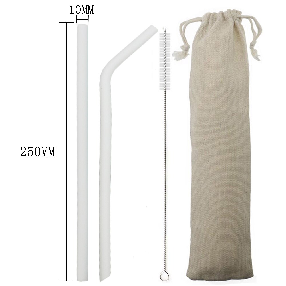 250MM Silicone Straw Reusable Drinking Straw Colorful Flexible Straw Wide 10mm Pearl Milk Tea Smoothies Straw With Cleaner Brush: 250MM white