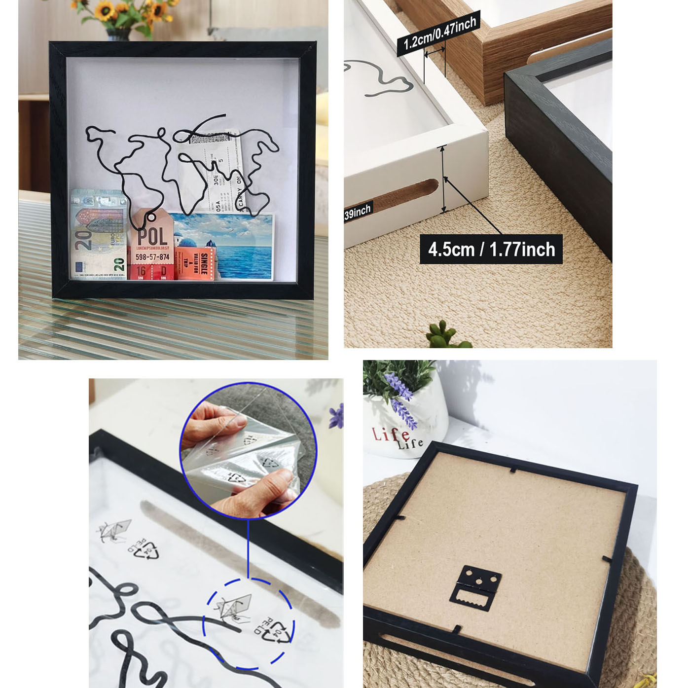 Cadre photo Shadow Box avec fente supérieure – Affichage de billets/mémories, cadre photo pour souvenirs de voyage et collection de souvenirs