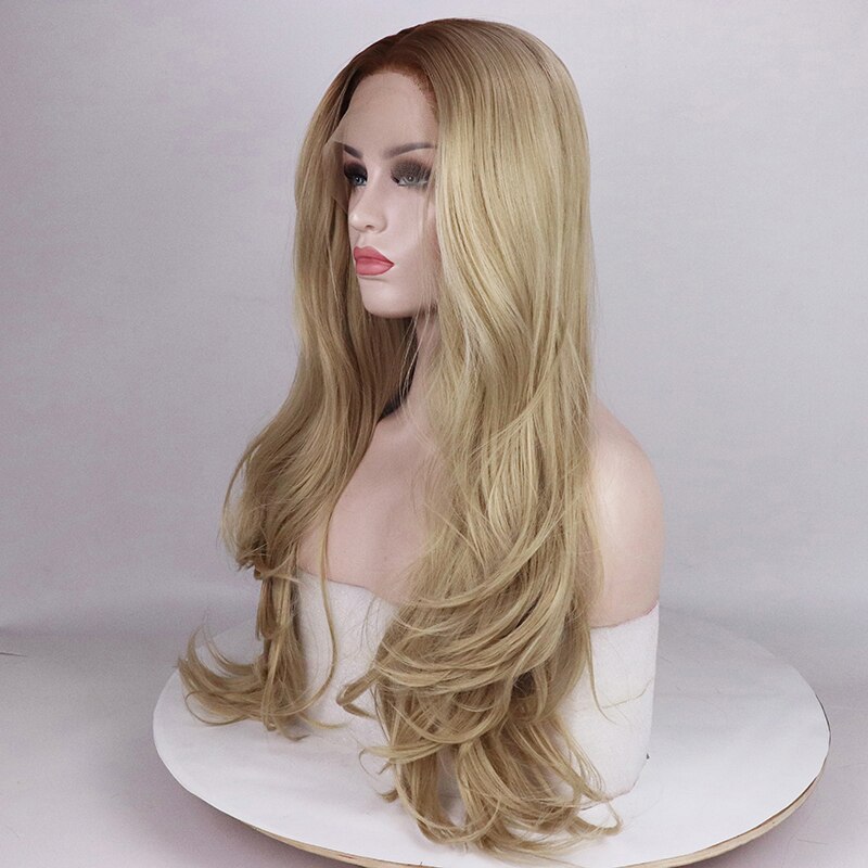 Perruque longue ondulée Ombre Blonde platine Blonde avant perruques synthétiques pour les femmes 24 pouces deux tons naturel partie moyenne perruque