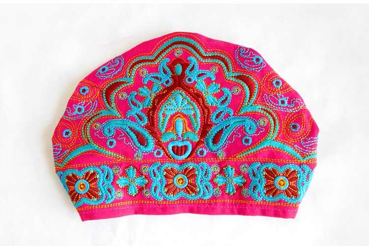 Chapeaux pour femmes, Style mexicain ethnique Vintage, fleurs brodées, Bandanas imprimés rouges, bonnets: rosered