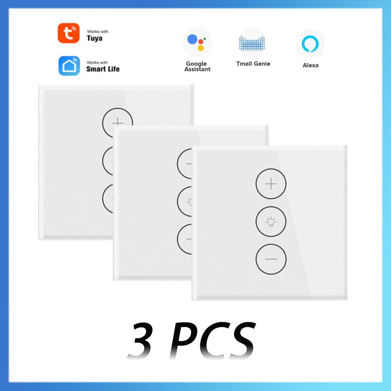Tuya Smart Life WiFi Wall Panel LED Light Touch Dimmer Switch Remote Control Work With Aelxa Google Home Smart Home Gadgets: 3 pcs white