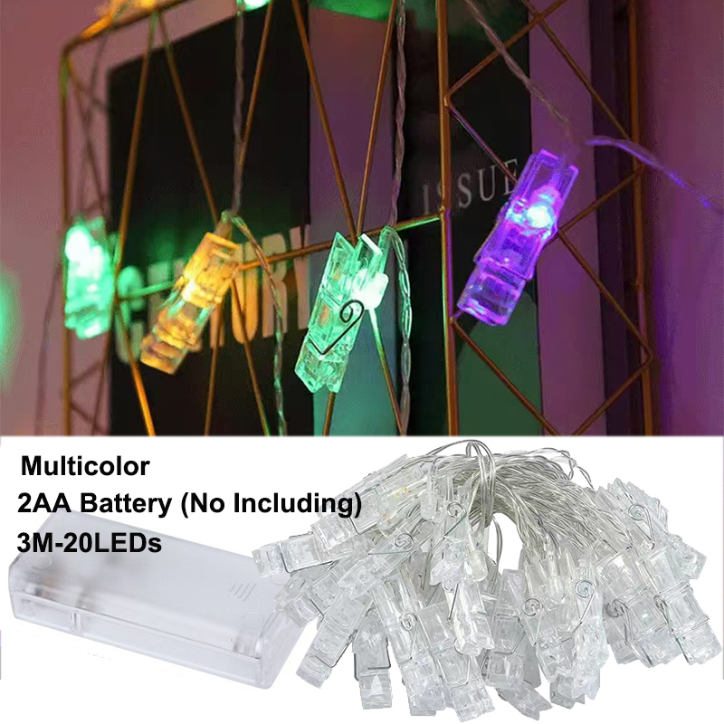 Guirnaldas de luces con Clip para fotos, guirnalda de luces Led Multicolor con batería, iluminación navideña para boda, decoración de pared para habitación de boda: changeable
