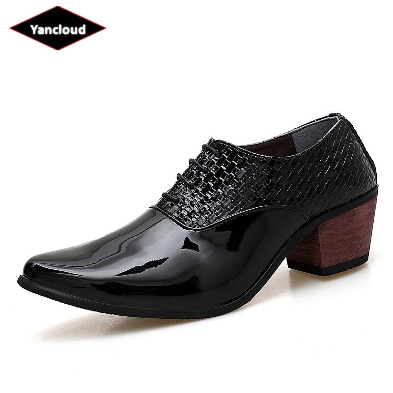 Mens Pointed Toe Dress Shoes Wedding Shoes Luxury Height Increase Patent Leather Office Shoes Formal Shoe