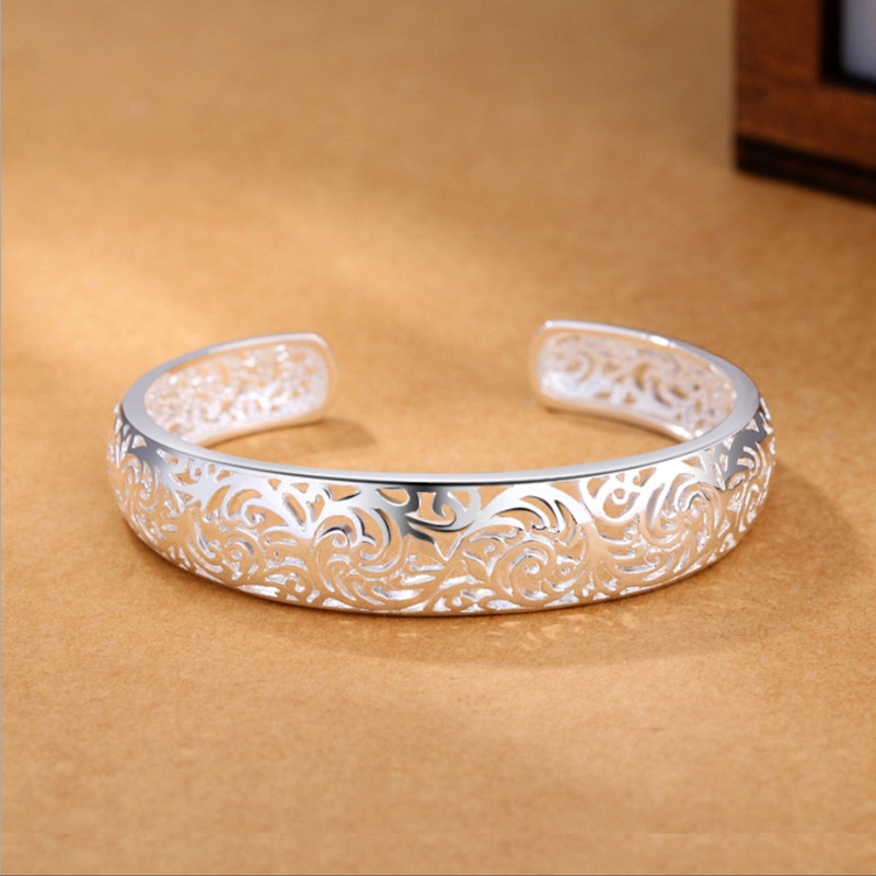 korean ethinc hollow flowers bangles for women 925 sterling sliver love indian jewelry luxury brand