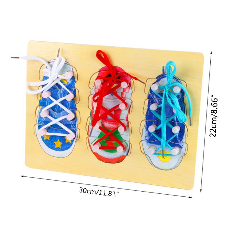 (Pack of 3) Wooden Lacing Shoe Toy Learn to Tie Shoelaces, Fine Motor Skills Toy Threading Toy Board Game for Kids Q0KB