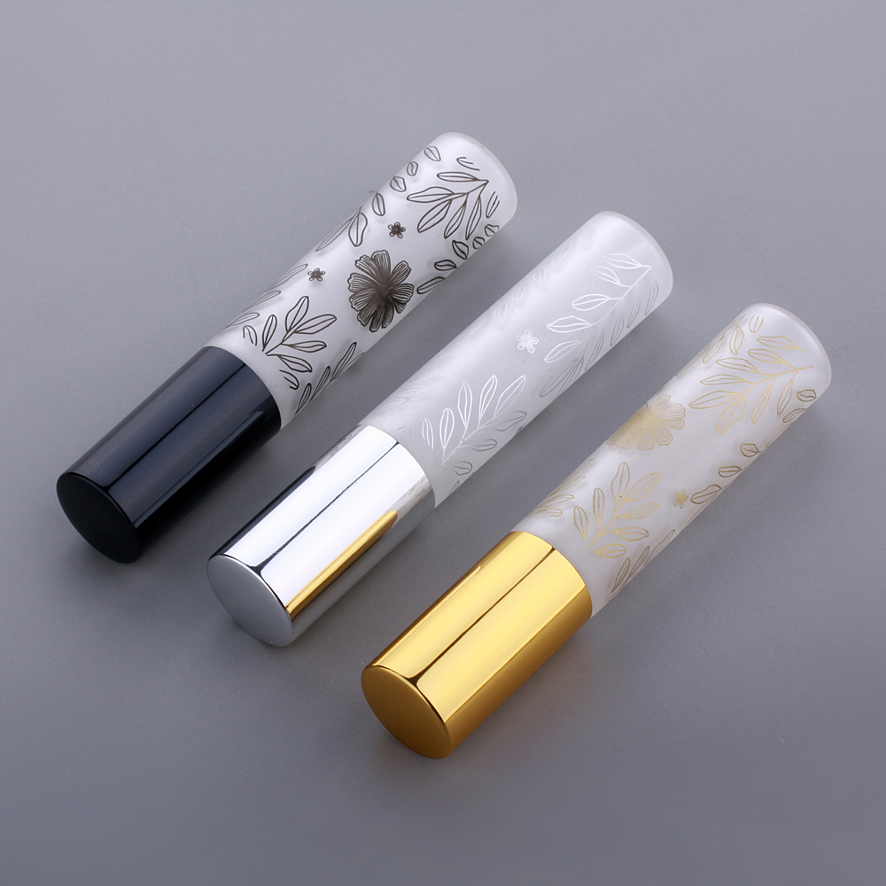 100 Stks/partij 10Ml Blad Patroon Frosted Parfum Fles Glas Verstuiver Aluminium Cap Spray Reizen Flessen