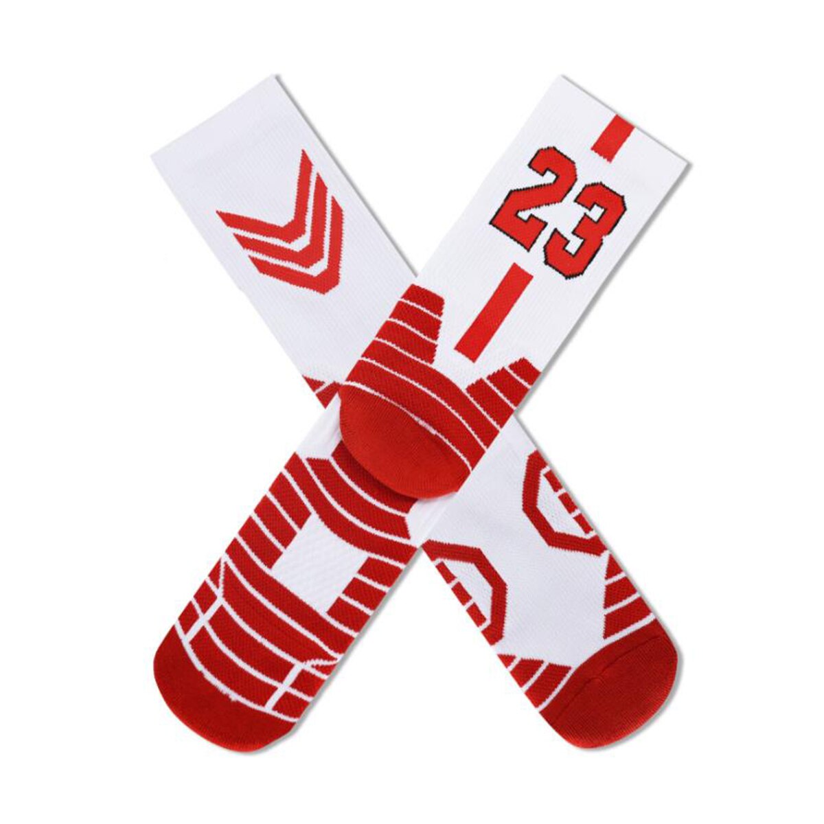 Efterår basketballstrømper skridsikre farvekontraststriber sportsstjernestrømper med tykkere håndklædebund til mænd kvinder: Rød 23