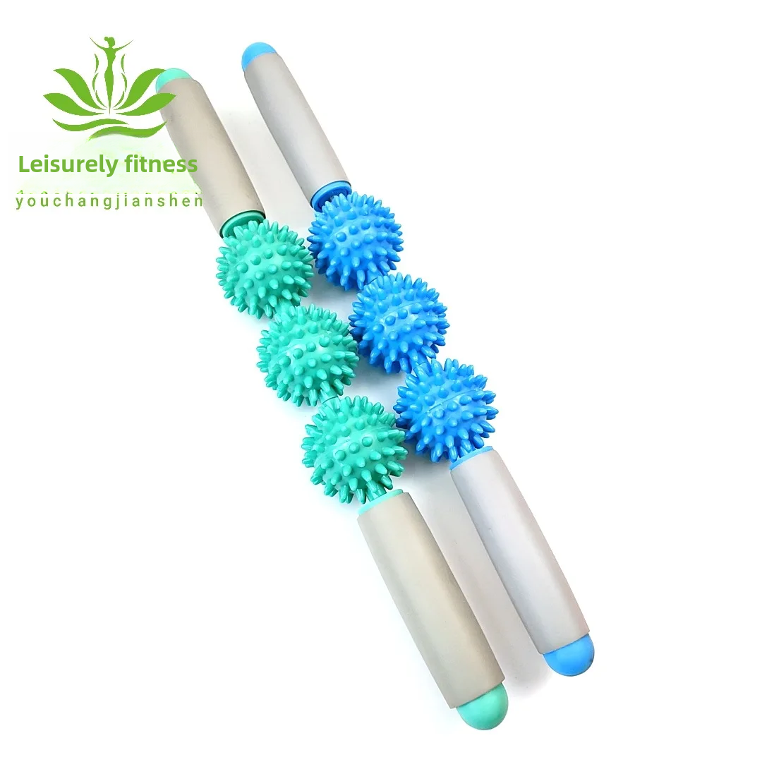 Yoga Fitness Massage Stick Wheel Roller Muscle Relaxation Handheld Ball Lupu Tai Kwu Five Ball Three Wheel Roller Stick