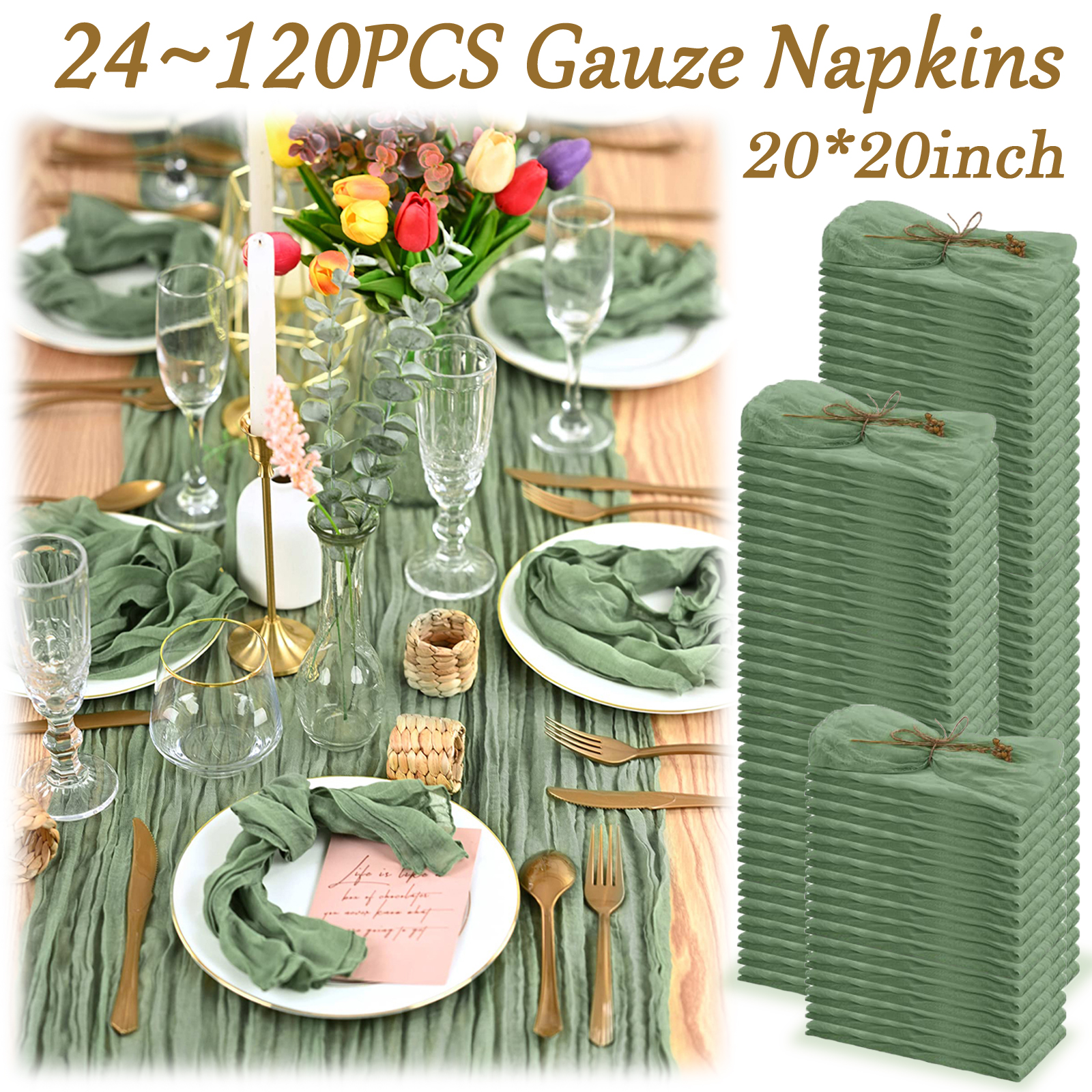 24-120 Stuks Salie Groene Bruiloft Servetten Doek Servetten Katoenen Gaas Handdoek 20Inch Servetten Dineren Placemats Feesttafel Decor