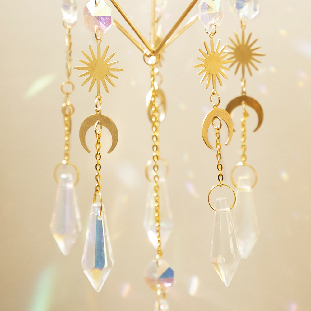 Suncatcher Zon en Maan Regenboog Kristal Zon Catcher Venster Hangende Decor Suncatcher Kristal Huis Tuin Ornamenten Outdoor