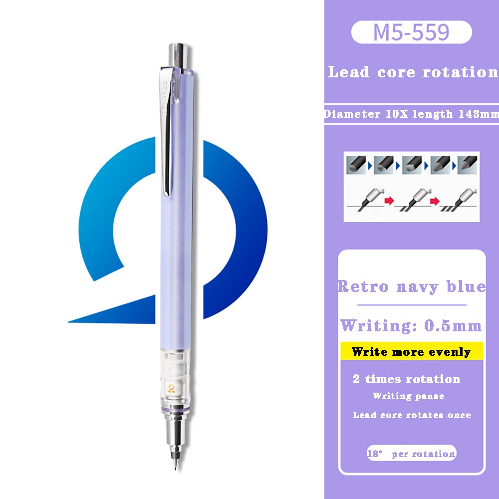 Lápiz giratorio automático, M5-559 de edición limitada, UNI, Japón, no es fácil de romper, Kurutoga, 0,5mm, papelería escolar: Retro navy blue