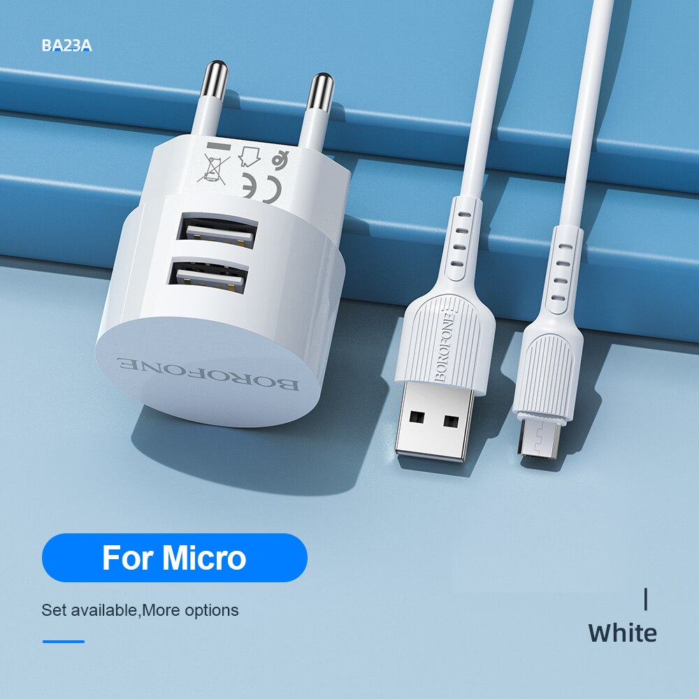 BOROFONE 5V 2.4A Dual USB Charger EU Plug Quick Charge Wall Charger Mobile Phone Charging Mini Adapter Travel Charger For iPhone: For usb